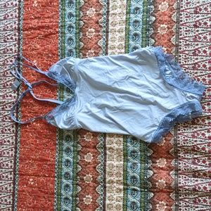 Aerie Iced Blue Macaron Satin Lace Bodysuit